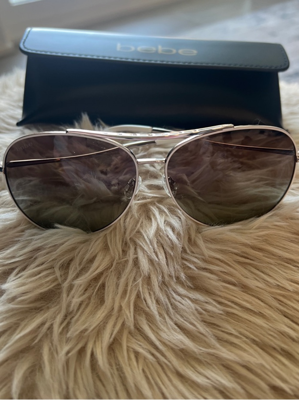 bebe Silver Aviator Sunglasses with Gray Lenses